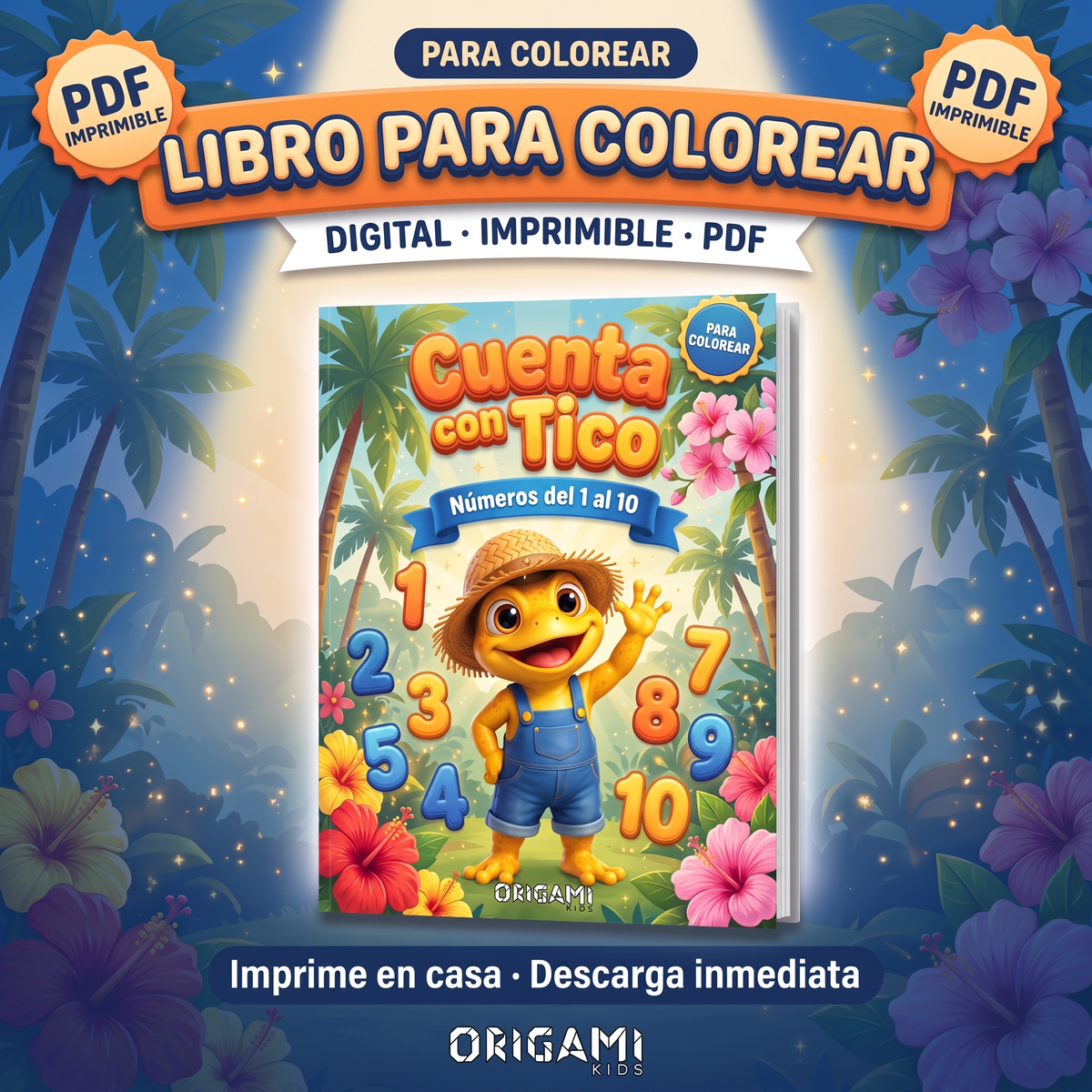Cuenta con Tico — Números del 1 al 10 — Libro para colorear digital imprimible (PDF)