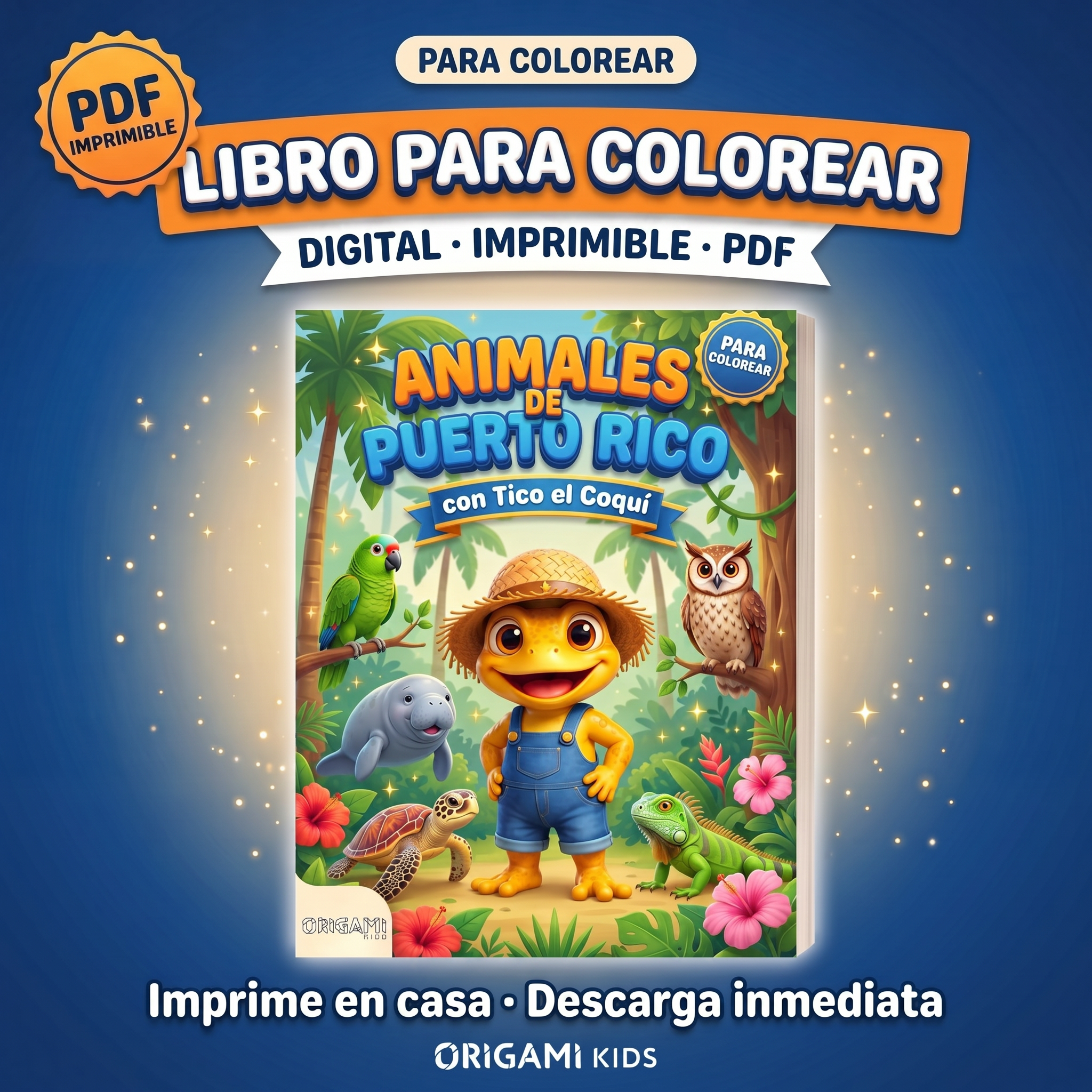 Animales de Puerto Rico con Tico el Coquí — Libro para colorear digital imprimible (PDF)